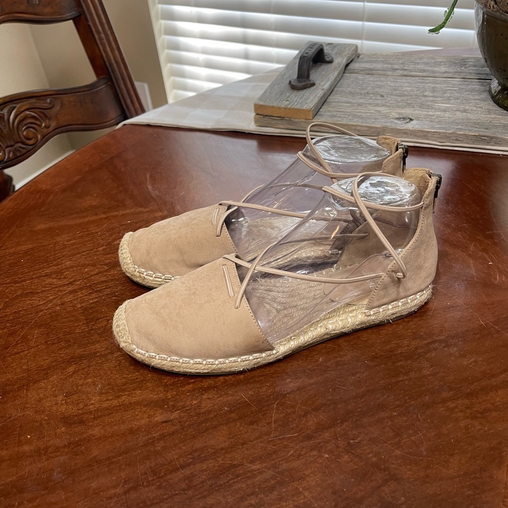 Eileen Fisher Flat Elastic Lace up Espadrille nubuck leather